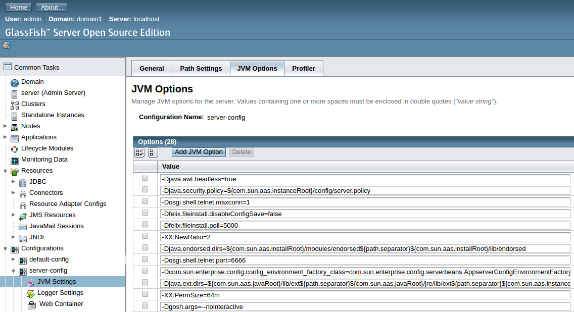 Glassfish JVM Options